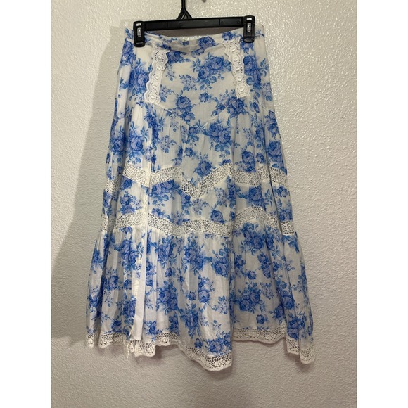 Altar D' State  Blue Floral Lace Tiered Maxi Skirt size M - Picture 3 of 13